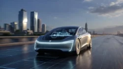 teknologi mobil masa depan dengan AI dan mobil listrik di kota pintar